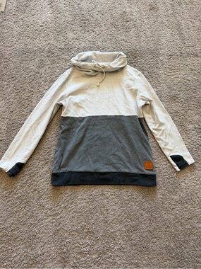 AMPERSAND AVE Two-Tone Cowl Neck Sweater in Light Gray and Dark Gray